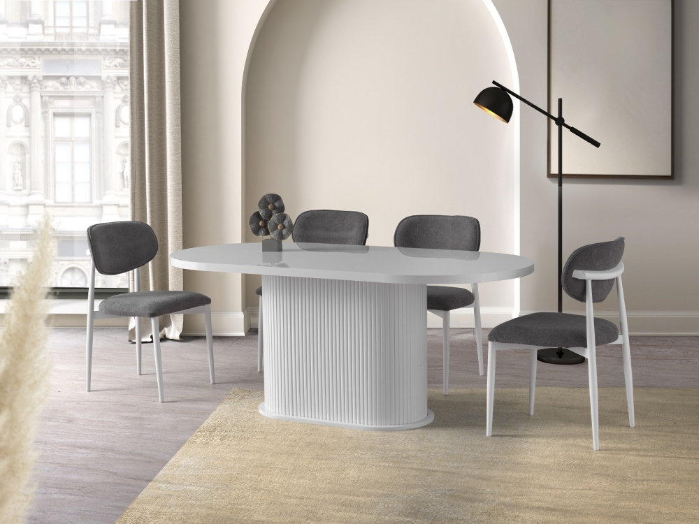 Bohem Sabit Masa Takımı Highgloss Geniş Ayaklı 4 Sandalyeli (Polo Metal)