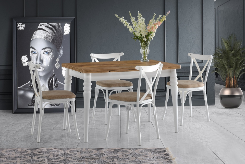 Büyüyen Mutfak Masası Yanlardan Açılır 70x110+60 Topkapı (Ahşap) Ayaklı