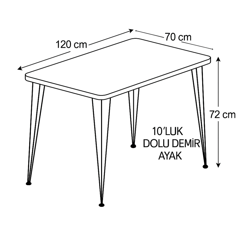 Koza Yemek Masası 120X70 – 18mm MDF Tabla, Cila kenar, Oval Kesim, Metal Ayak