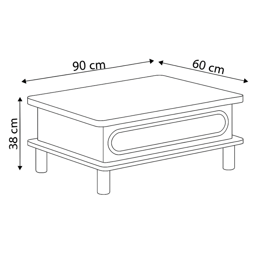 Modern Sihirli Sehpa – Açılır Mekanizmalı Orta Sehpa 90–120x60 Orta Gövde Oval Beyaz Membran Meşe