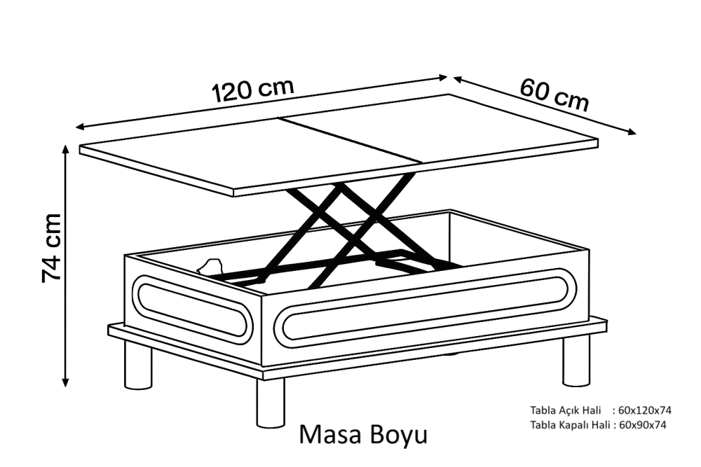 Modern Sihirli Sehpa – Açılır Mekanizmalı Orta Sehpa 90–120x60 Orta Gövde Oval Beyaz Membran Meşe