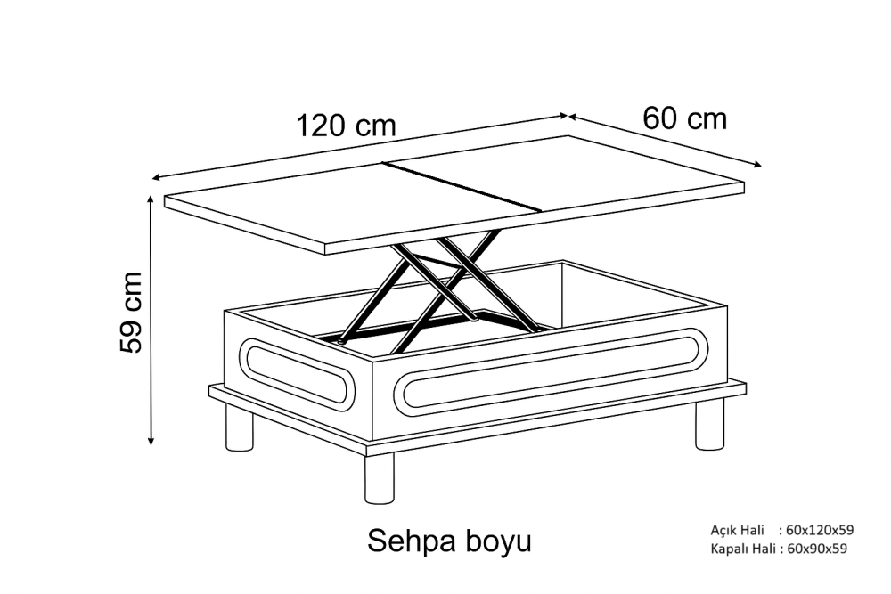 Modern Sihirli Sehpa – Açılır Mekanizmalı Orta Sehpa 90–120x60 Orta Gövde Oval Beyaz Membran Meşe