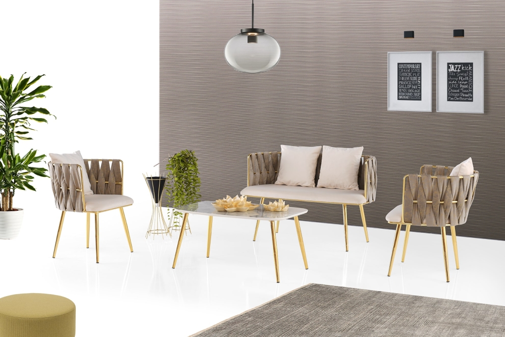 Nakışlı Çay Seti Gold (2+1+1)