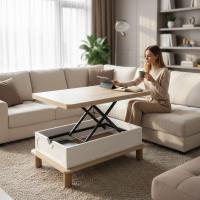 Modern Sihirli Sehpa – Açılır Mekanizmalı Orta Sehpa 90–120x60 Orta Gövde Oval Beyaz Membran Meşe