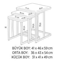 Tekerlekli C 3’lü Zigon Sehpa – MDF Tabla, Metal İskelet